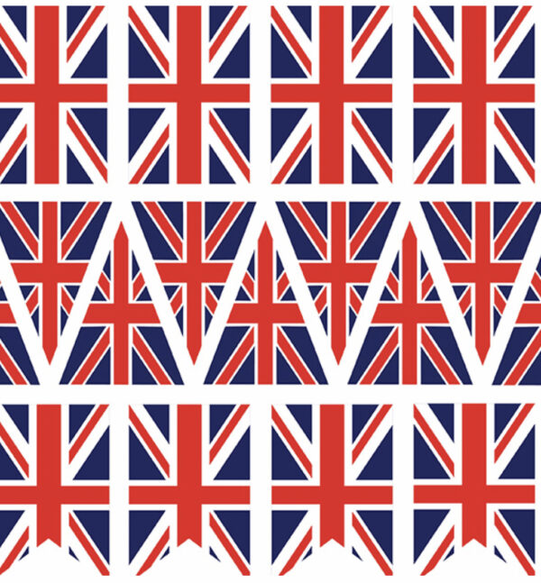 Union Jack Coronation Mixed Pattern Bunting Printed on 100% Cotton.