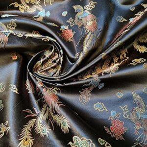 Black Oriental Dragon Silk Satin Material uk