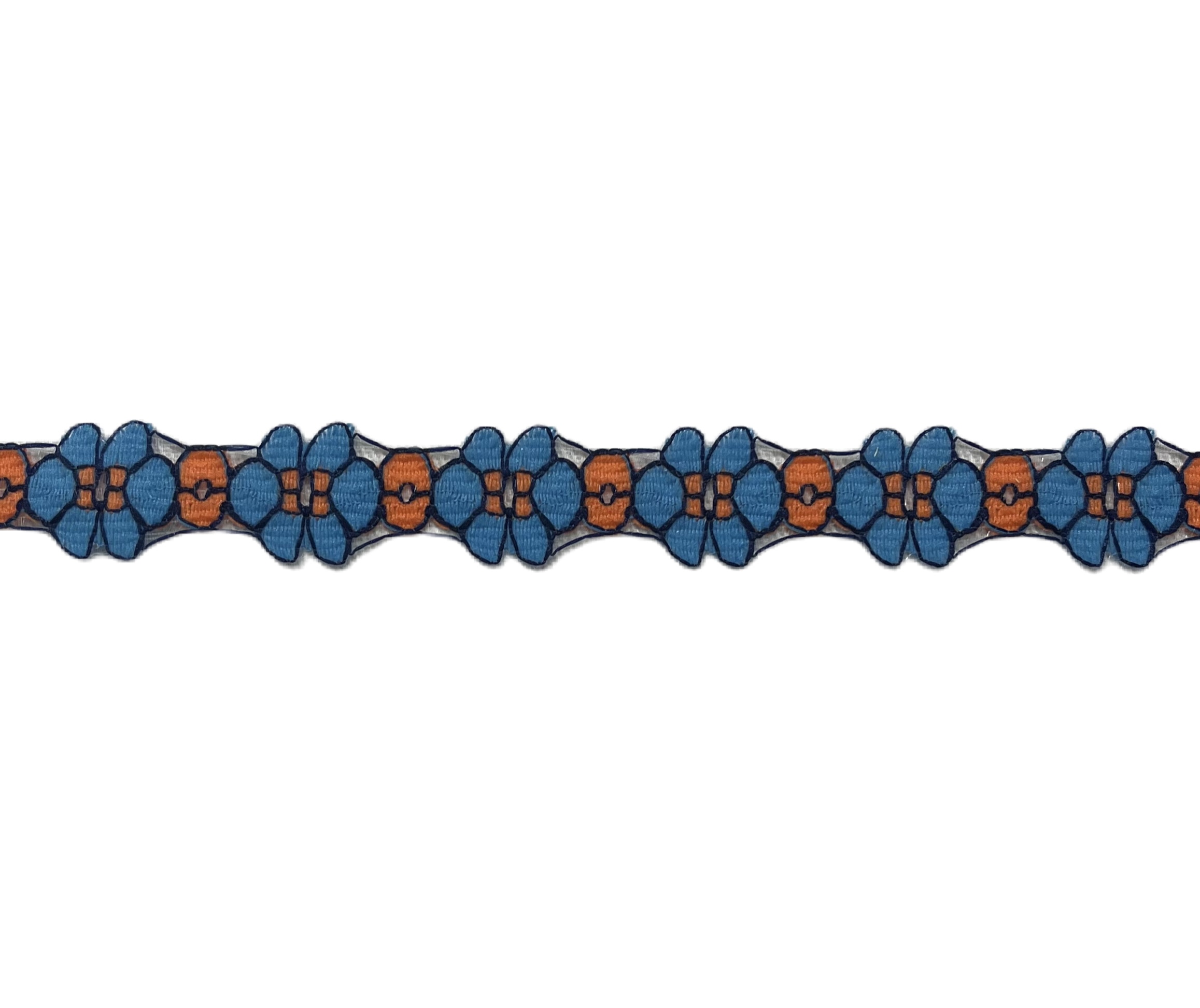 Blue & Orange Flower Nylon Lace Trim 10mm