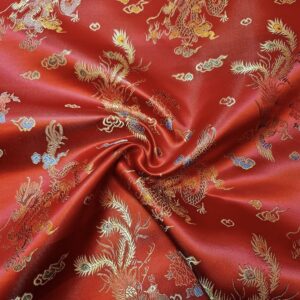 Red Oriental Dragon Silk Satin Fabric Material Online