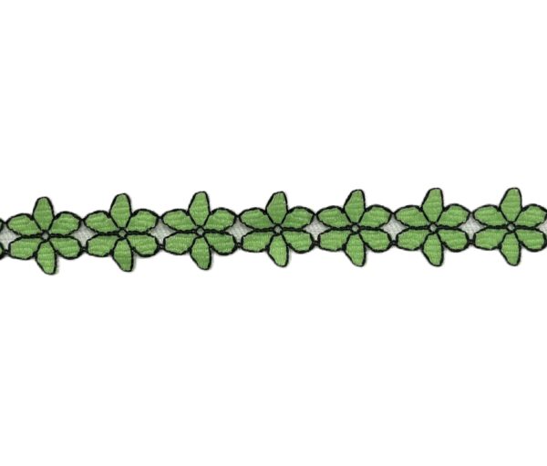 Green & Black Flower Nylon Lace Trim 10mm