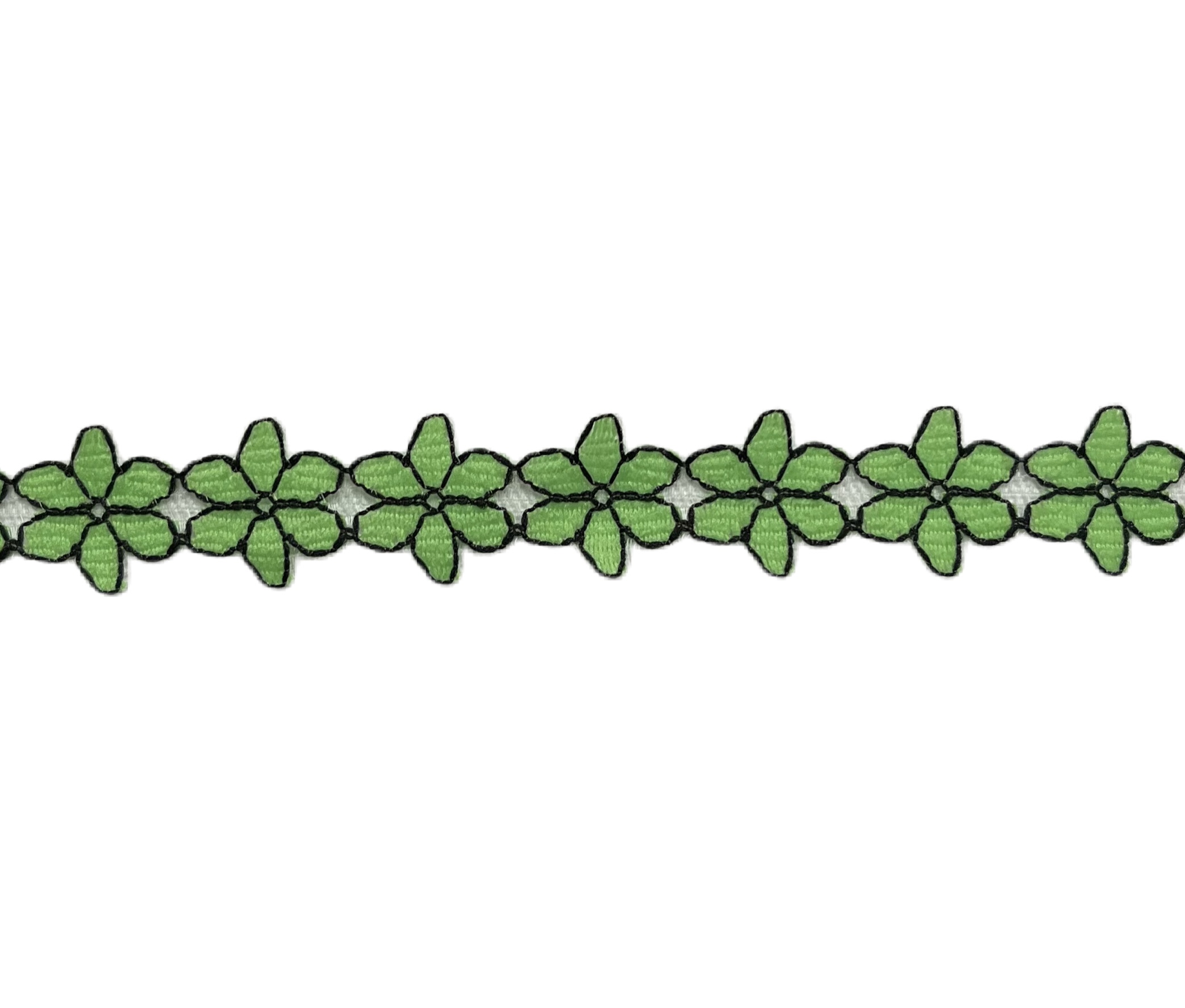 D2BEB5CC-F3A0-4456-A111-EEC81F59457B Green & Black Flower Nylon Lace Trim 10mm