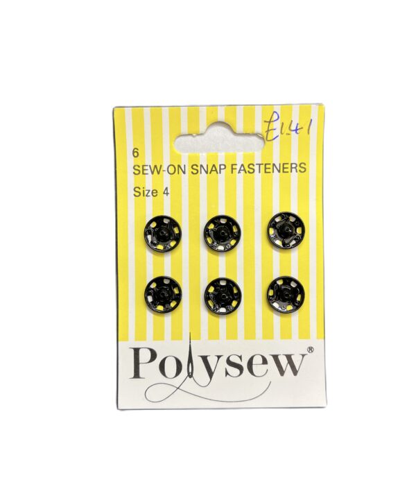 Polysew Black Sew On Snap Fasteners 6 x size 4