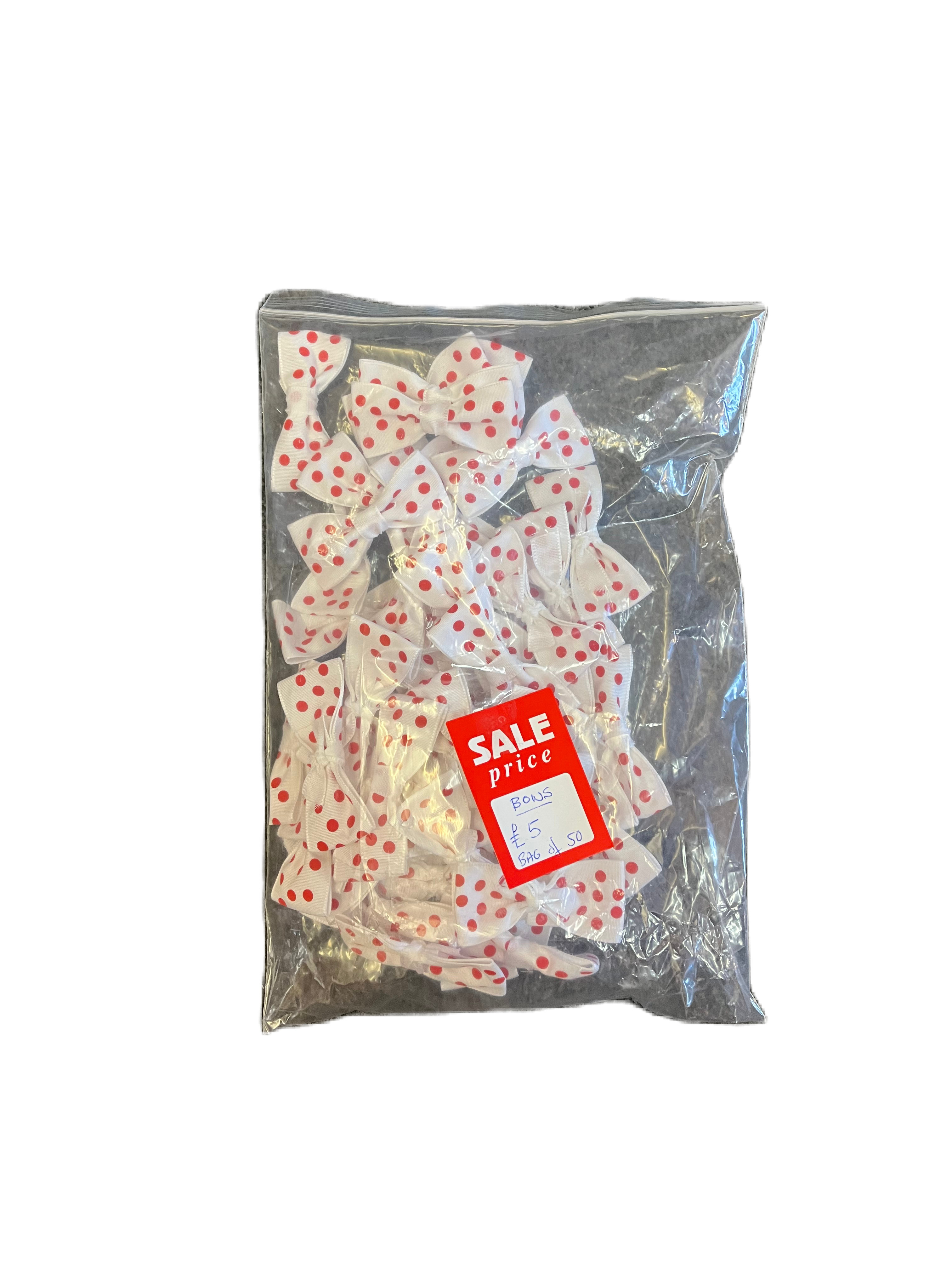 White & Red Spotted Ribbon Bows 80mm