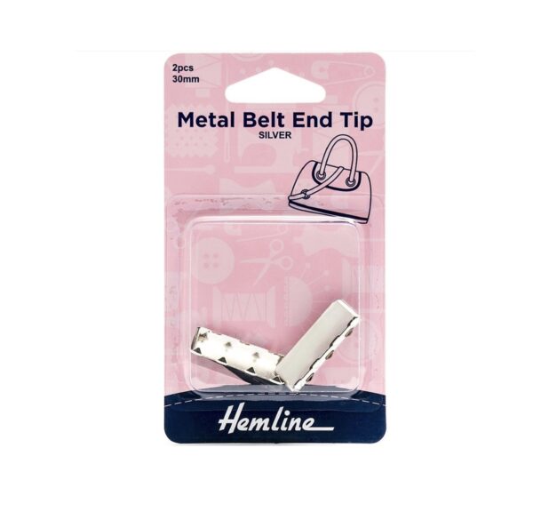 Silver Metal Belt End Tips 2Pcs 30mm