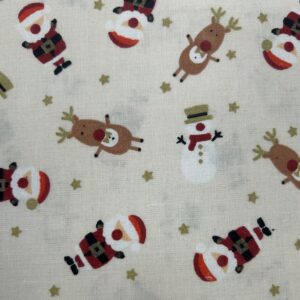 Christmas Santa/Robin/Snowman Beige 100% Cotton Fabric
