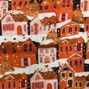 Christmas Houses Orange & Pink Fabric